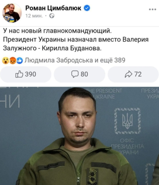 Главком ВСУ Залужный снят с должности, — пишут украинские политики и ресурсы