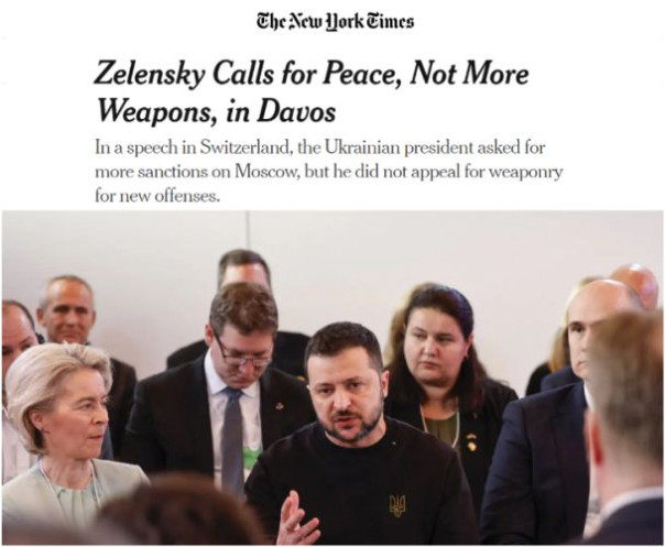 NYT: Зеленский в Давосе призывает к миру, а не к большему количеству оружия