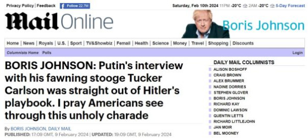 Британцы о Борисе Джонсоне и об интервью Путина с Такером Карлсоном