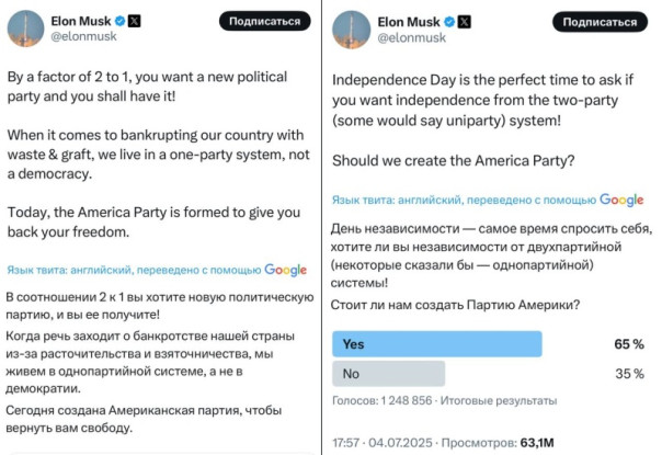 Пиар или шанс изменить двухпартийную систему США? — эксперты об объявленной Маском партии «Америка»