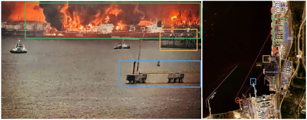 Кадры масштабного пожара в порту Усть-Луга Ленинградкой области после ударов дронов-камикадзе ВСУ, опубликованные украинскими каналами.