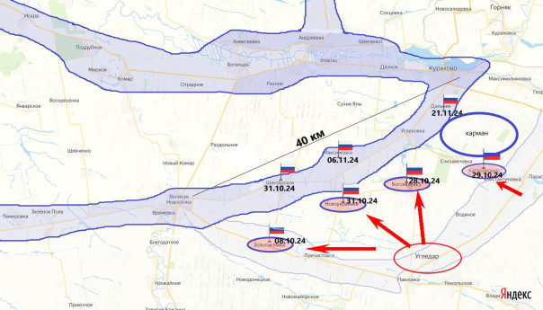 Южное Курахово - Великая Новоселка, подсветка ситуации (Фломастеры)