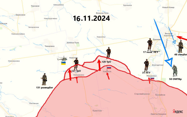 Южное Курахово - Великая Новоселка, подсветка ситуации (Фломастеры)