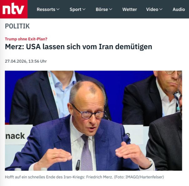 Мерц: Иран унижает США, которые не знают, как выйти из войны