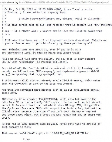 &laquo;Отец&raquo; Linux задумал исключить из его ядра поддержку легендарных процессоров Intel