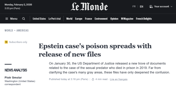 &laquo;Отравленный колодец&raquo;: западные СМИ &mdash; о том, как досье Эпштейна дискредитирует западных политиков